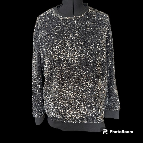 Shiraleah Sequin Velour Silver Sweater Sz XL - Picture 1 of 5